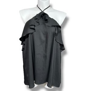 Torrid Womens Blouse Halter Top Sleeveless Ruffle Pullover Tie Back Black Sz 3XL